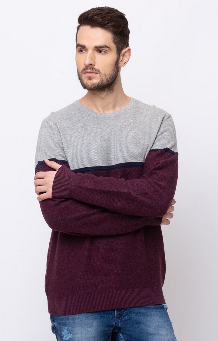 Purple Cotton Colourblock Sweaters