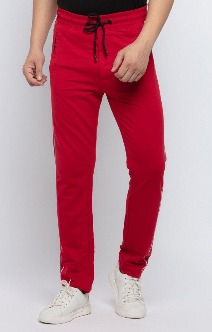 Men's Red Cotton Solid Trackpant