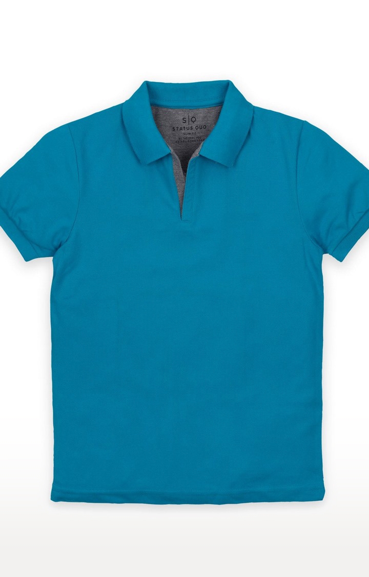 Blue Cotton Solid Polos