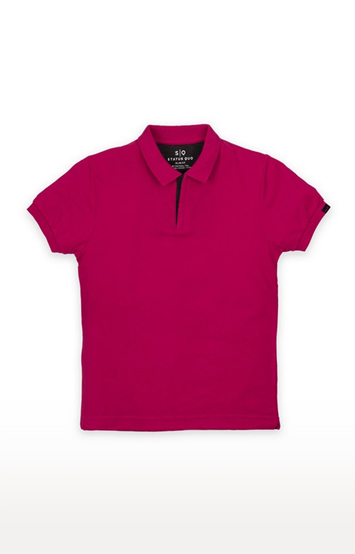 Boy's Pink Cotton Solid Polos