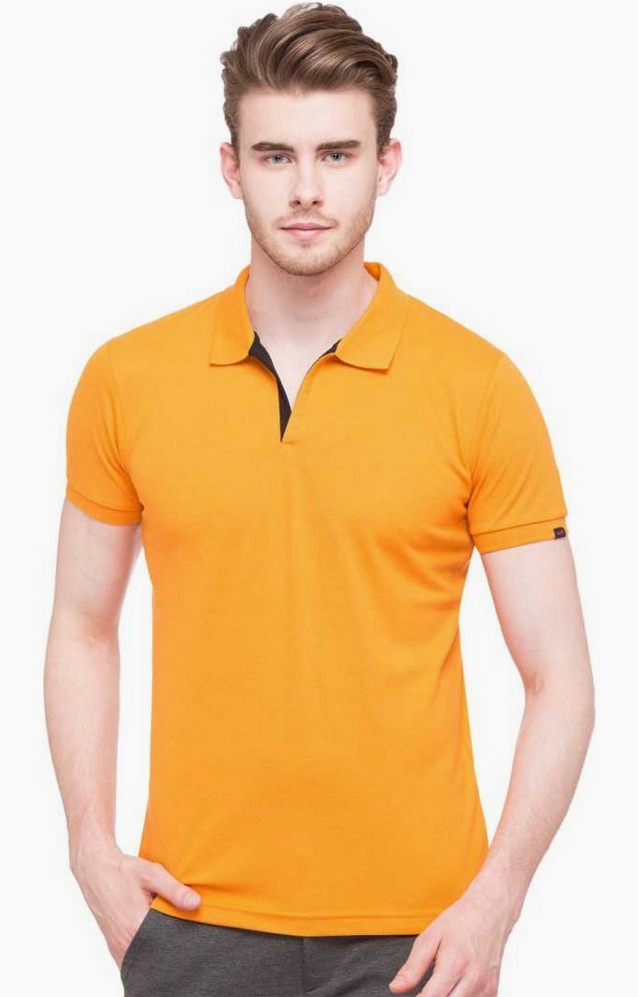 Status Quo | Orange Solid Slim Fit Polo T-Shirt