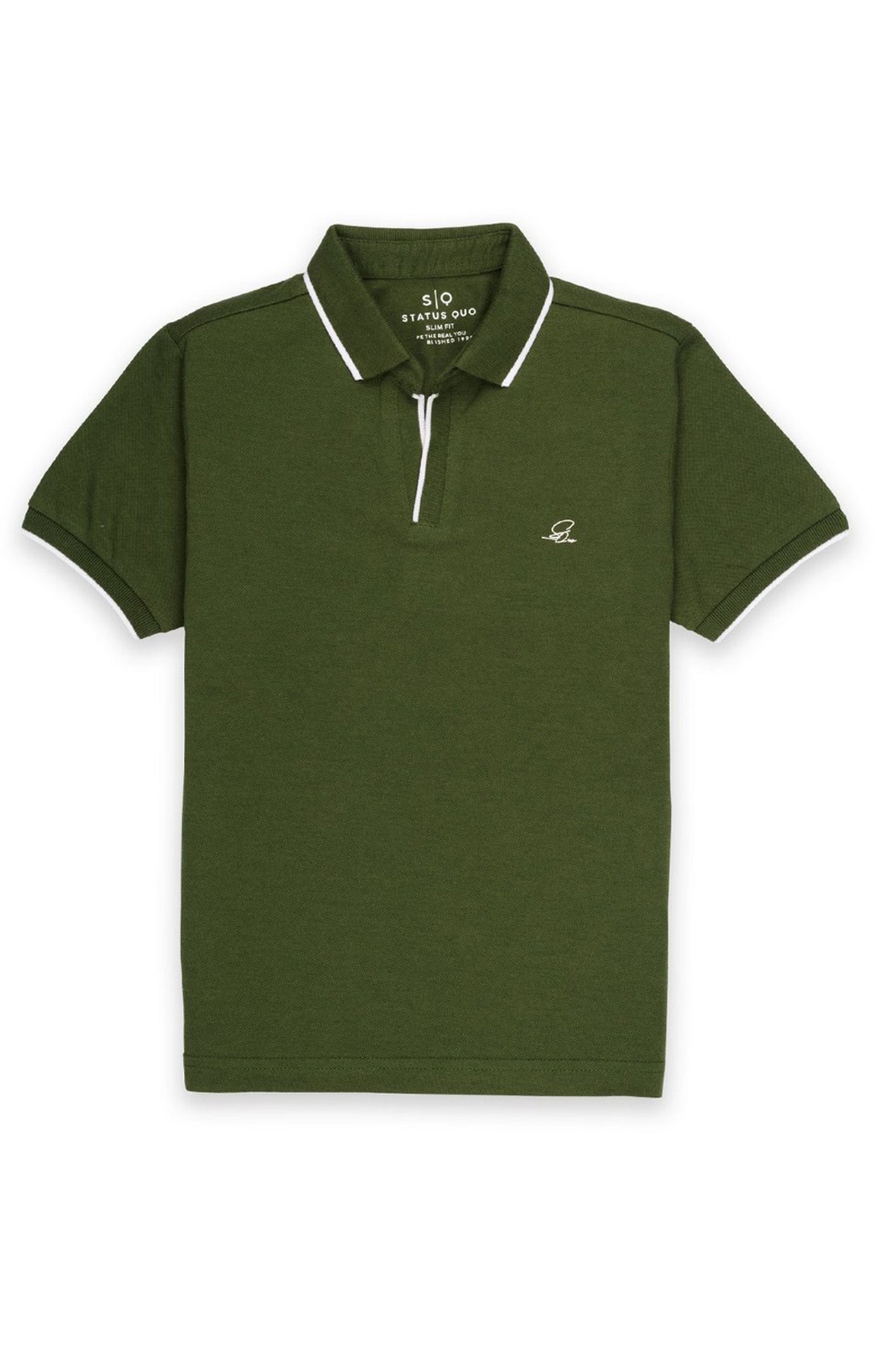 Status Quo | Green Solid Kids Polo With Tipping Collar