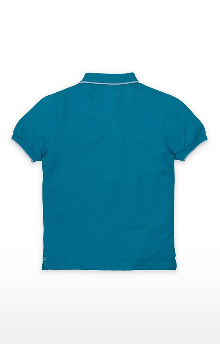 Boy's Blue Cotton Solid Polos