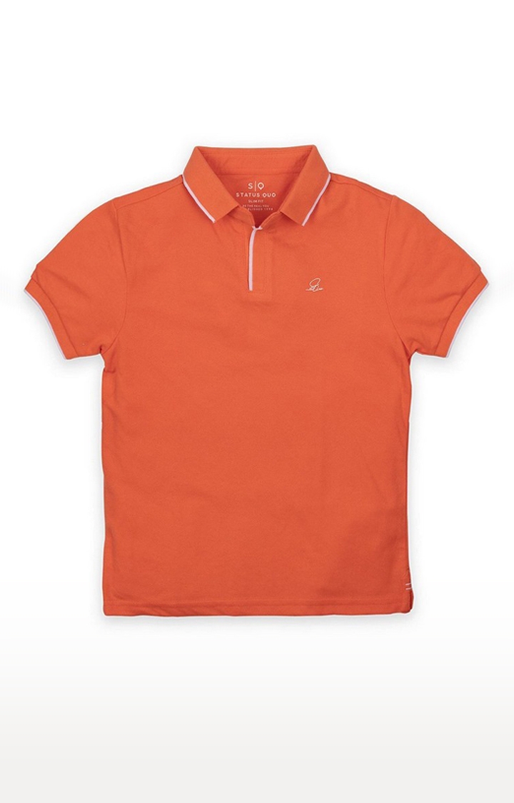 Boy's Orange Cotton Solid Polos