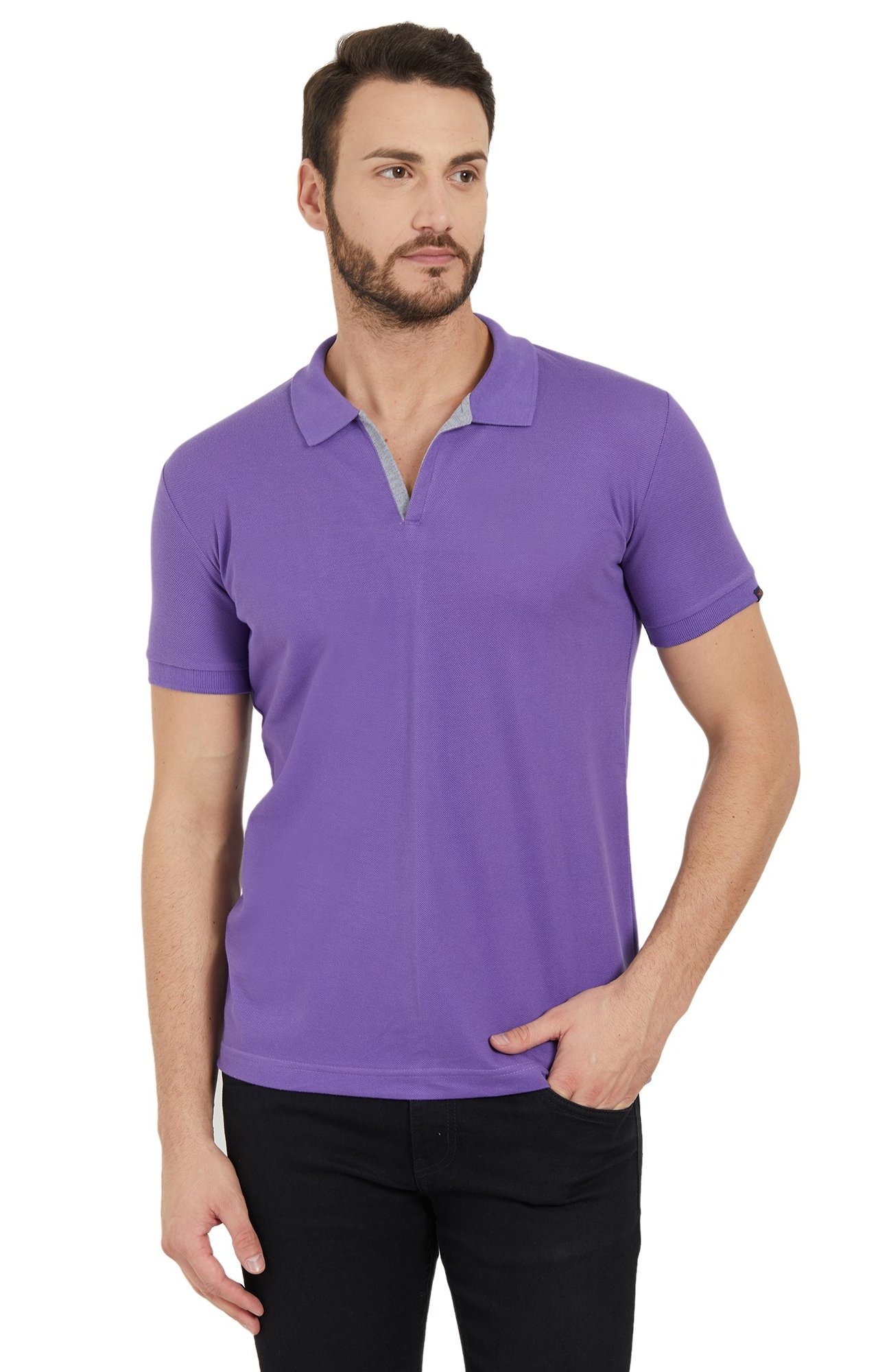 Status Quo | Purple Solid Slim Fit Polo T-Shirt