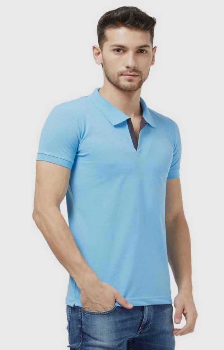 Blue Polycotton Solid Polos