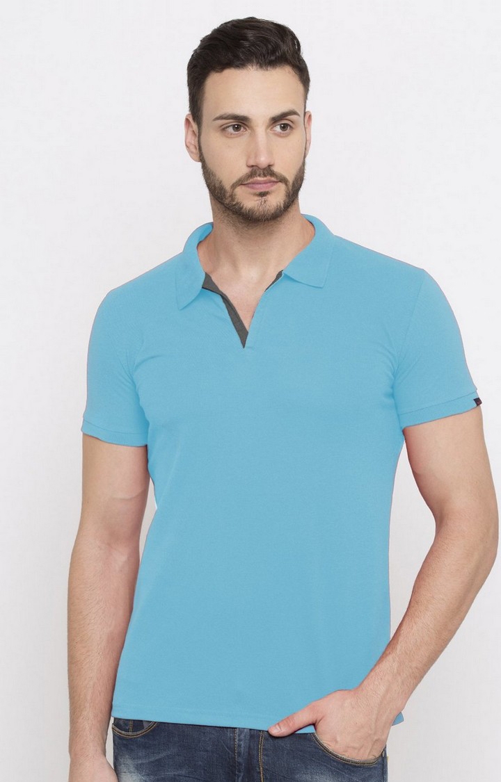 Blue Polycotton Solid Polos