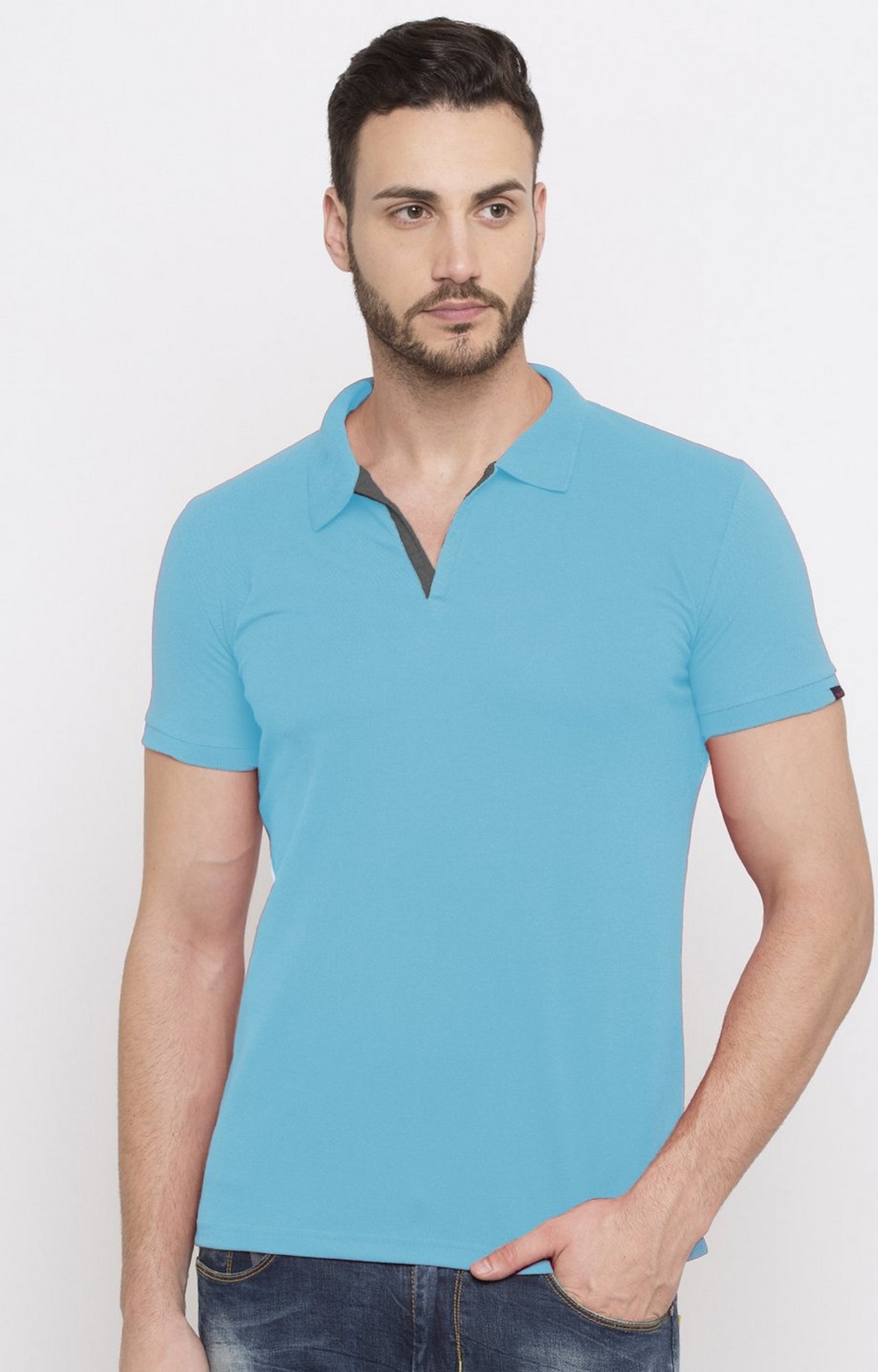 Status Quo | Blue Solid Slim Fit Polo T-Shirt