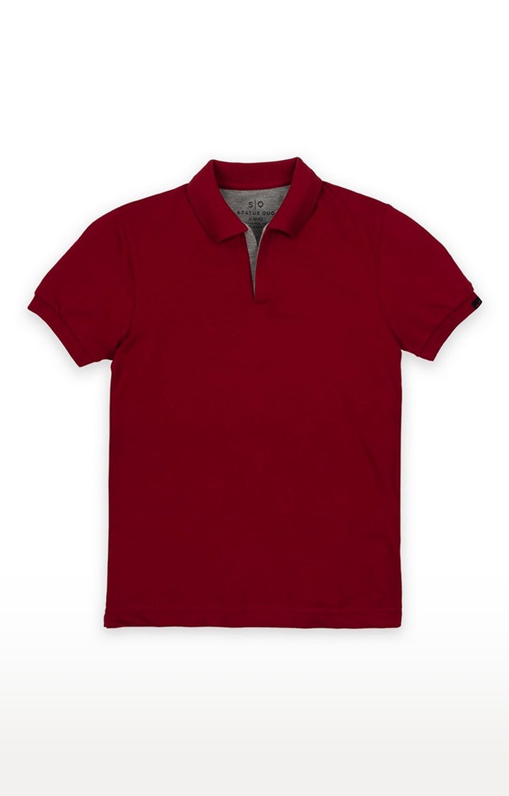 Red Cotton Solid Polos