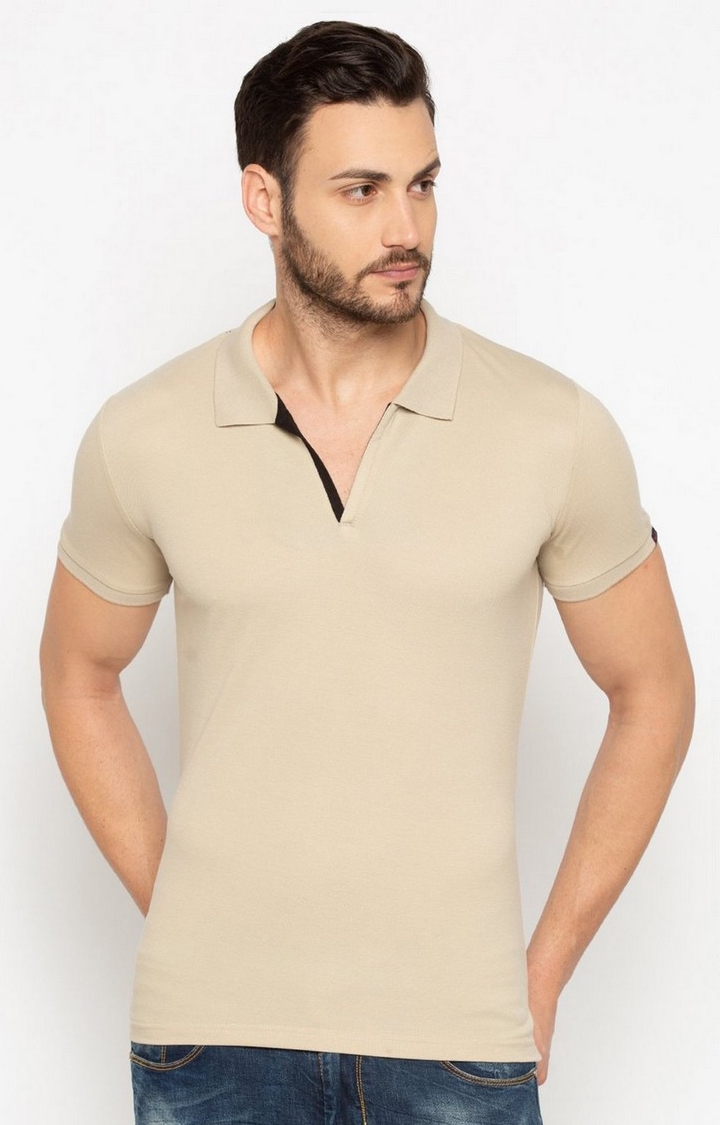 Beige Polycotton Solid Polos