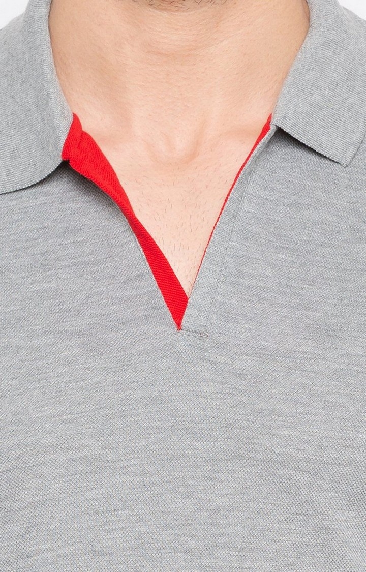 Men's Grey Polycotton Melange Textured Polo T-Shirts