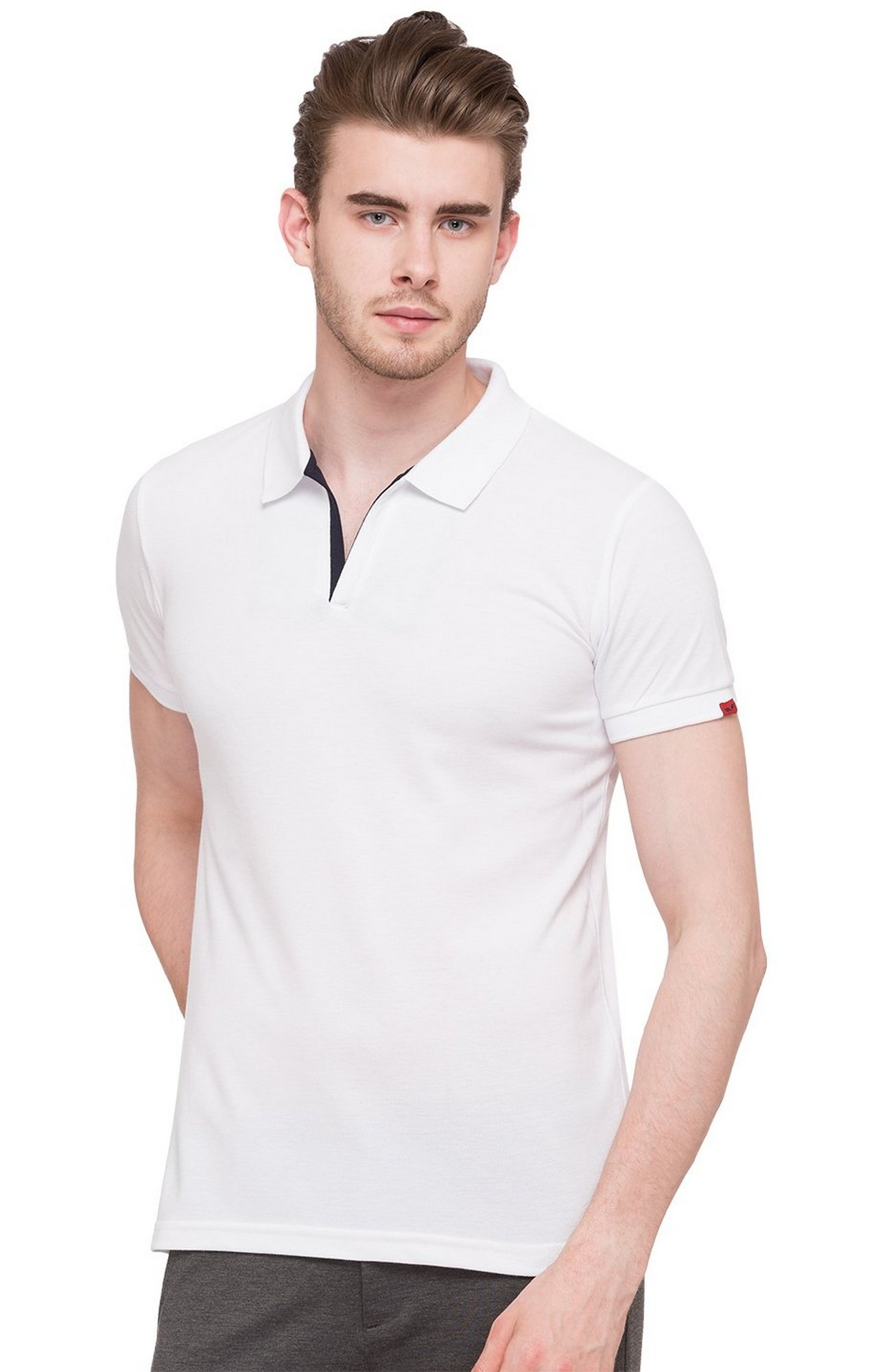 Status Quo | White Solid Slim Fit Polo T-Shirt