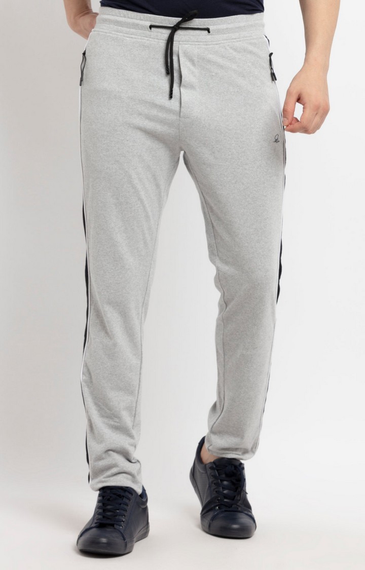 Men's Grey Cotton Melange Textured Trackpant