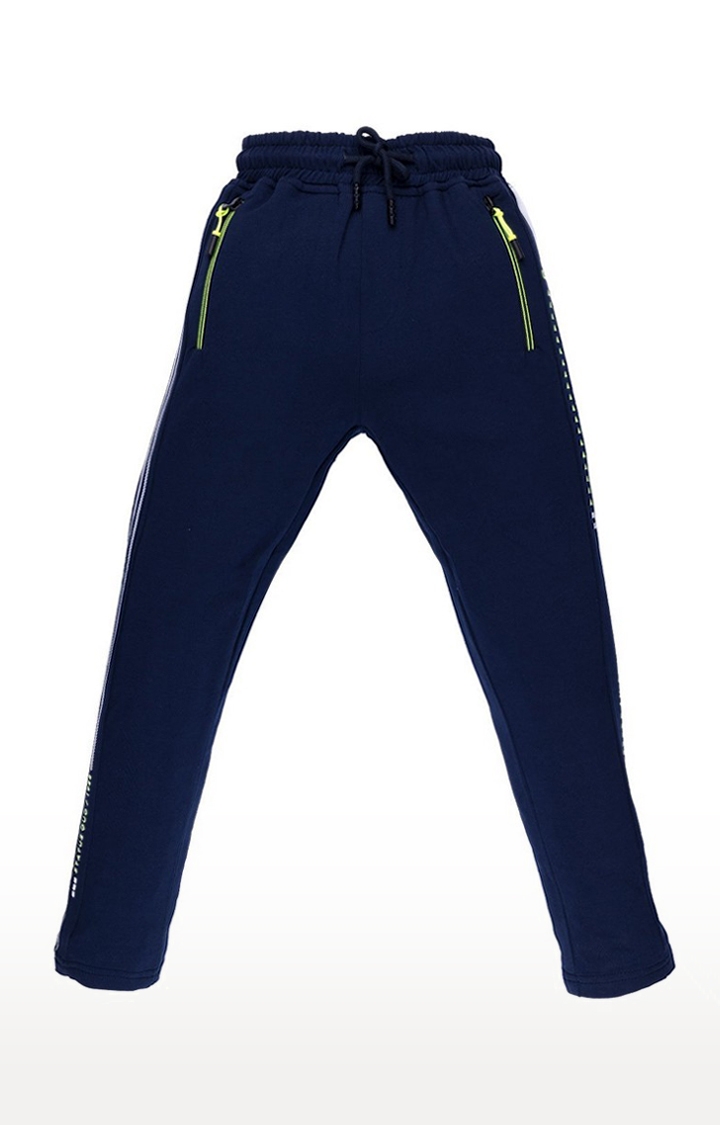 Status Quo | Men's Navy Blue Cotton Solid Trackpant