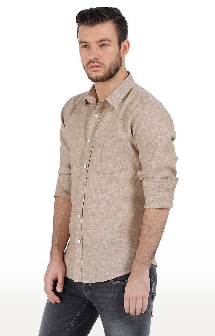 Beige Solid Casual Shirts