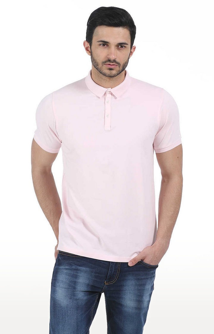 Men's Pink Cotton Blend Solid Polos