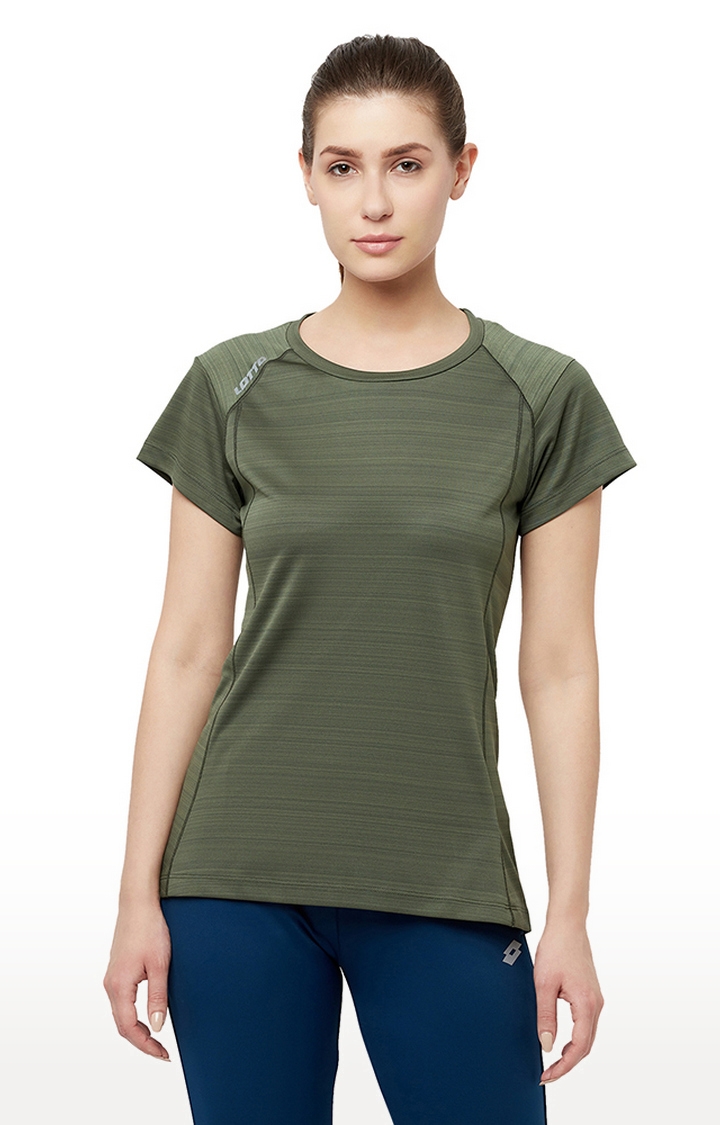 Lotto | Women's Olive Green S Striped Activewear T-Shirt