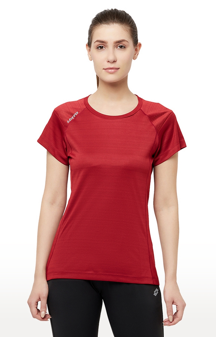 Women's Maroon S Solid Activewear T-Shirt