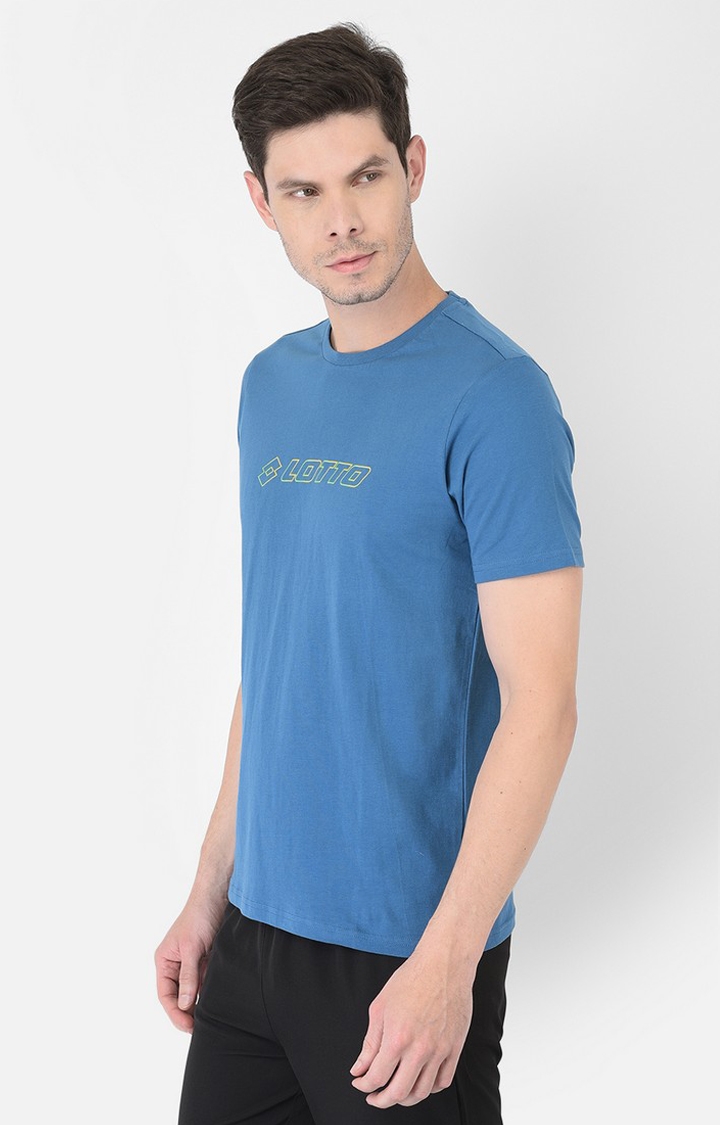 Men's Blue Cotton Solid Activewear T-Shirt