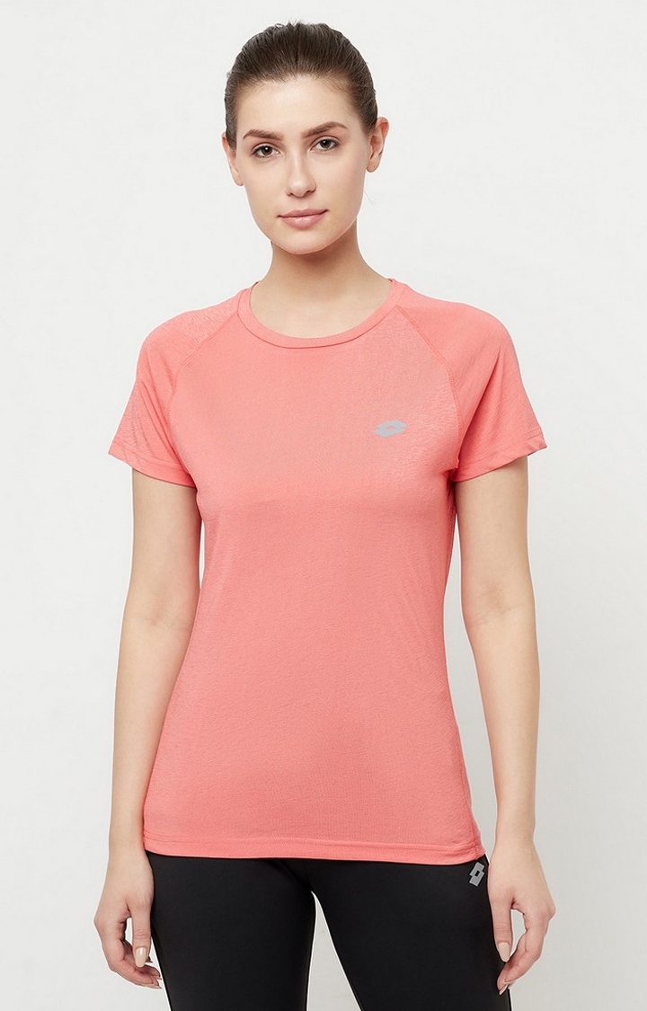 Women's Pink Polyester Solid Activewear T-Shirt