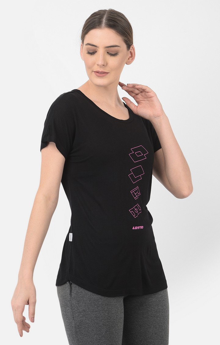 Lotto | Women's Black Cotton Printed T-Shirt