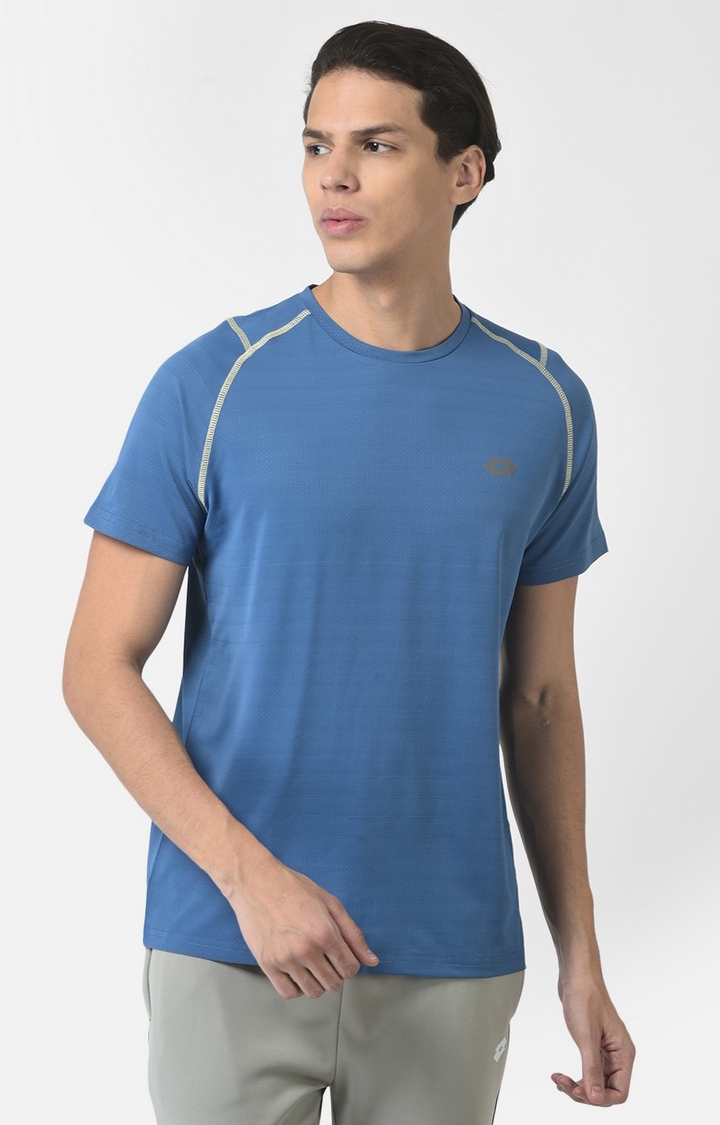 Lotto | Men's Blue Polyester Striped Activewear T-Shirt