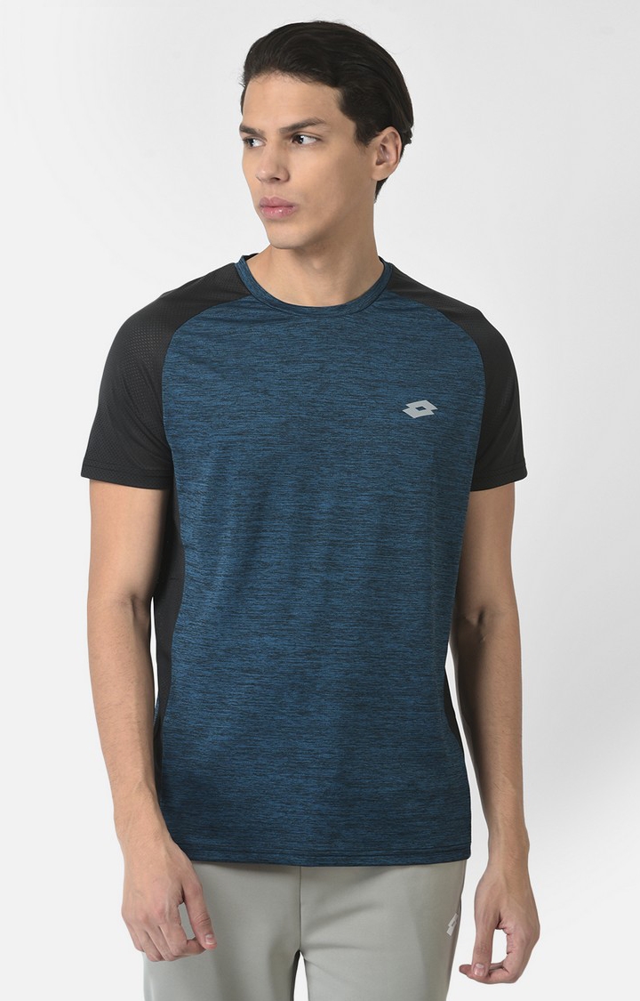 Lotto | Men's Blue Polyester Melange Activewear T-Shirt