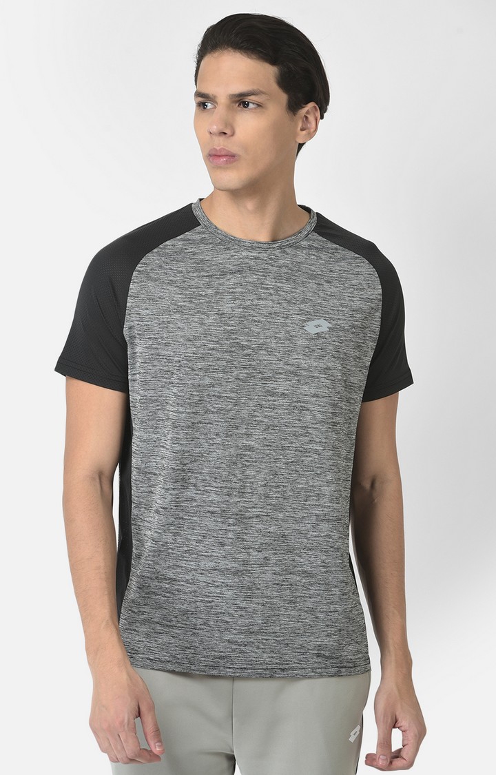 Men's Grey Polyester Melange Activewear T-Shirt