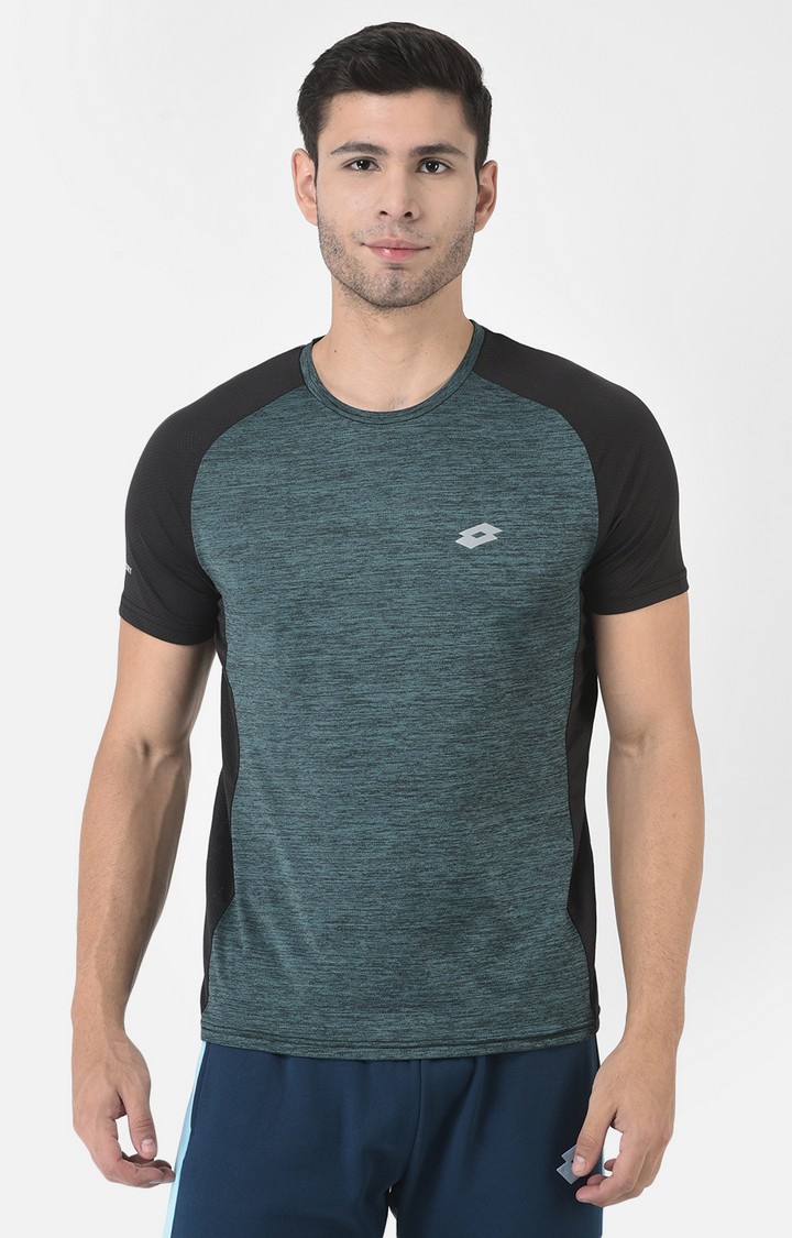 Lotto | Men's Green Polyester Melange Activewear T-Shirt