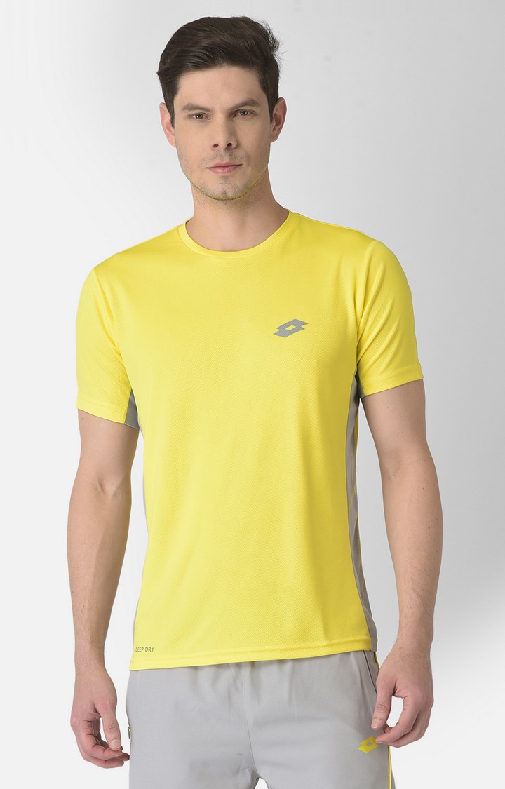 Lotto | Men's Yellow Polyester Solid Activewear T-Shirt