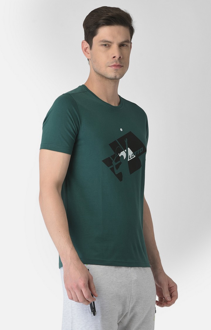 Lotto | Men's Green Polycotton Printed T-Shirt