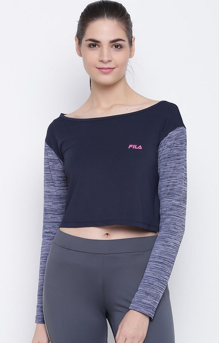 Women's Blue Polyester Activewear Tops