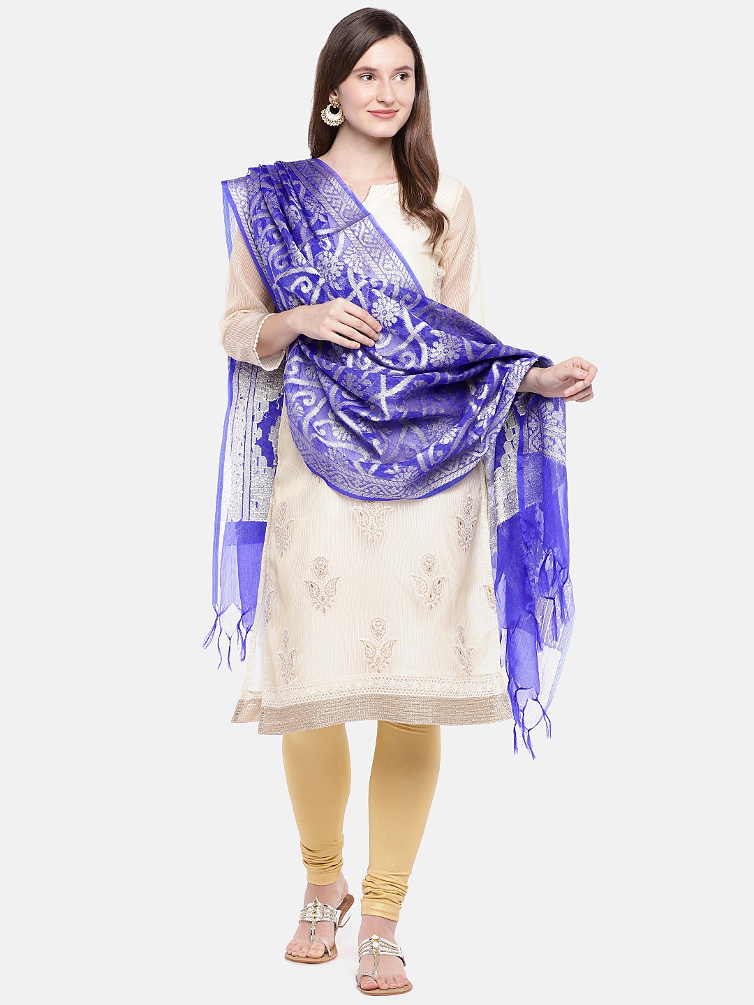 Ethnicity | Ethnicity Royal Blue Silk Women Banaras Dupatta