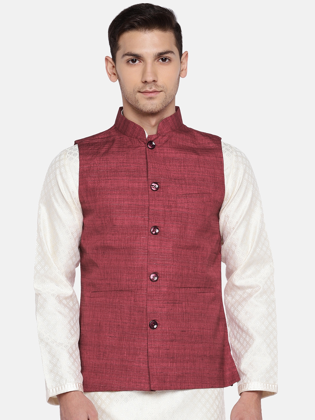 Ethnicity | Ethnicity Sleeveless Polyester Blend Maroon Men Jackets