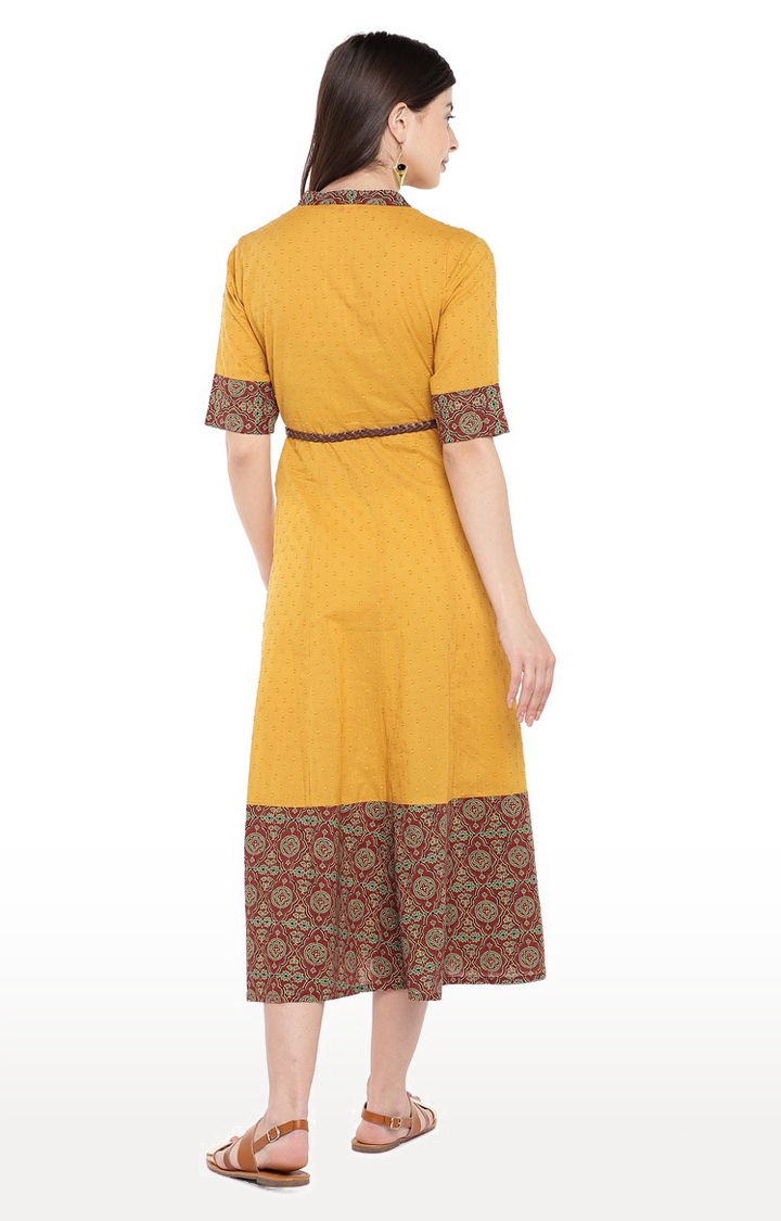 Ethnicity | Ethnicity Mustard Cotton Dobby Women Dress 3