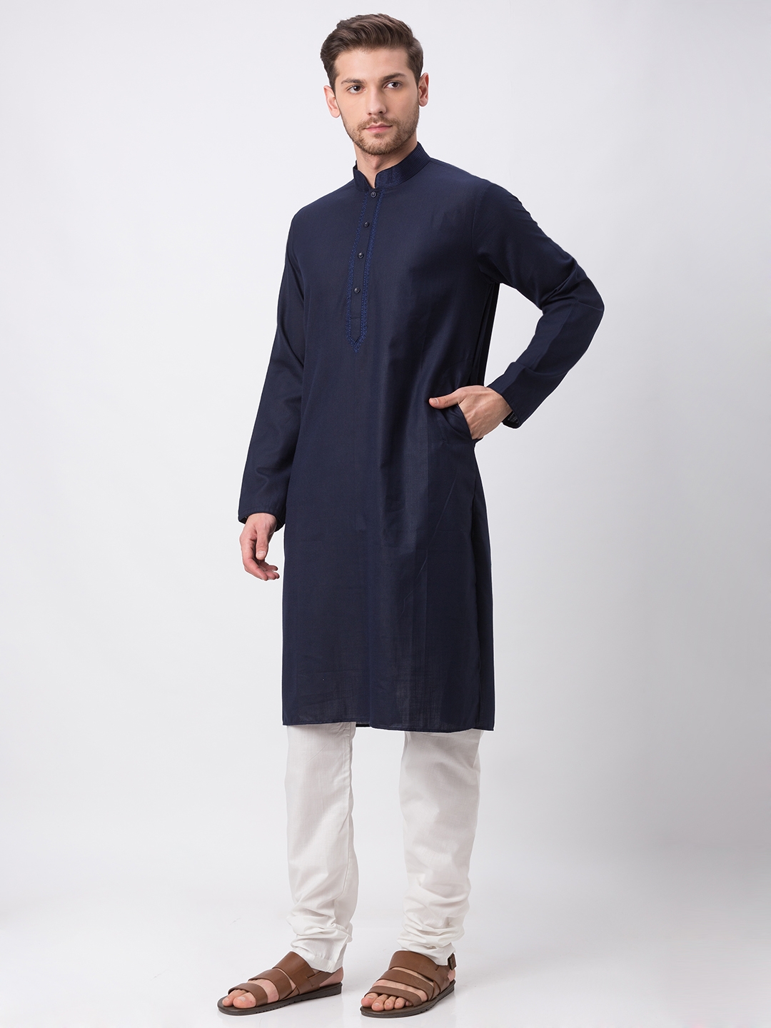 Ethnicity | Ethnicity Polyester Blend Straight Full Sleeve Men Navy Kp Set