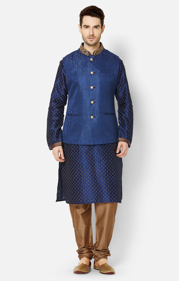Ethnicity | Navy embroidered sleeveless jacket