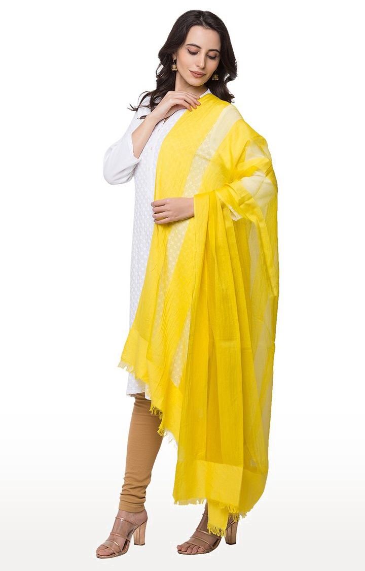 Silk Blend  Straight Women Yellow Dupatta