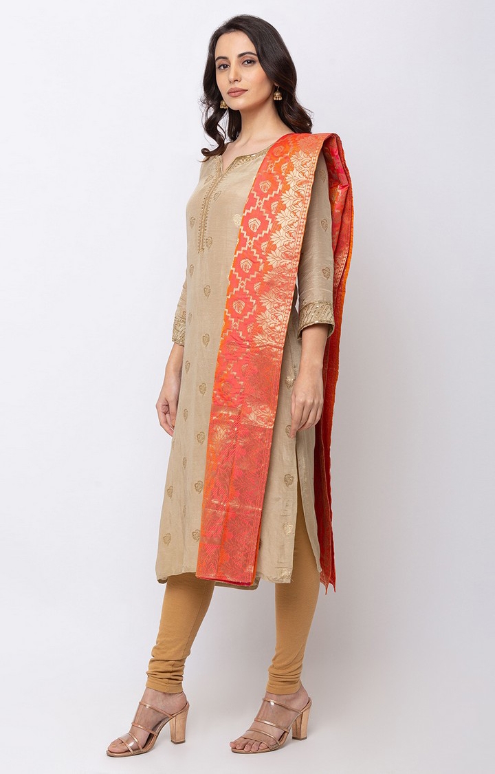 Ethnicity | Ethnicity Art Silk Straight Women Orange Dupatta
