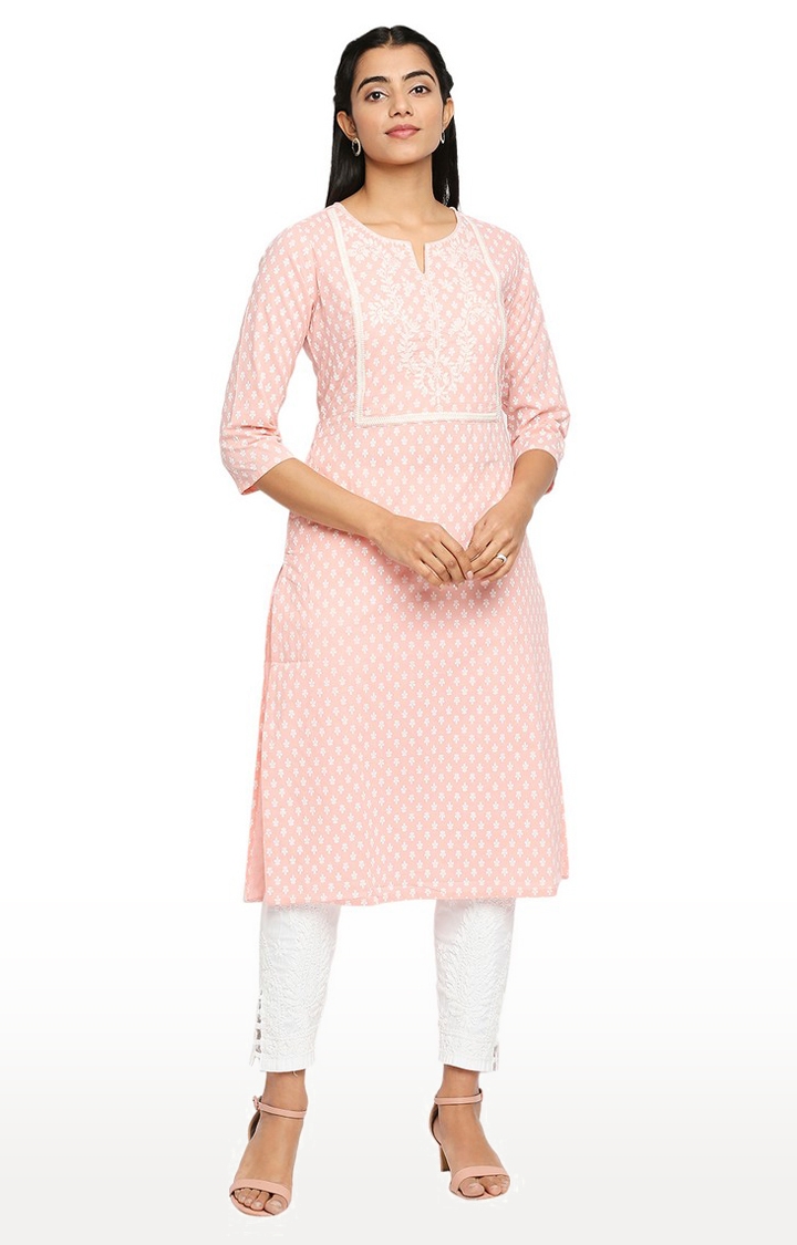 Ethnicity Women Cambric Three-Fourth Sleeves Pink Kurta - L