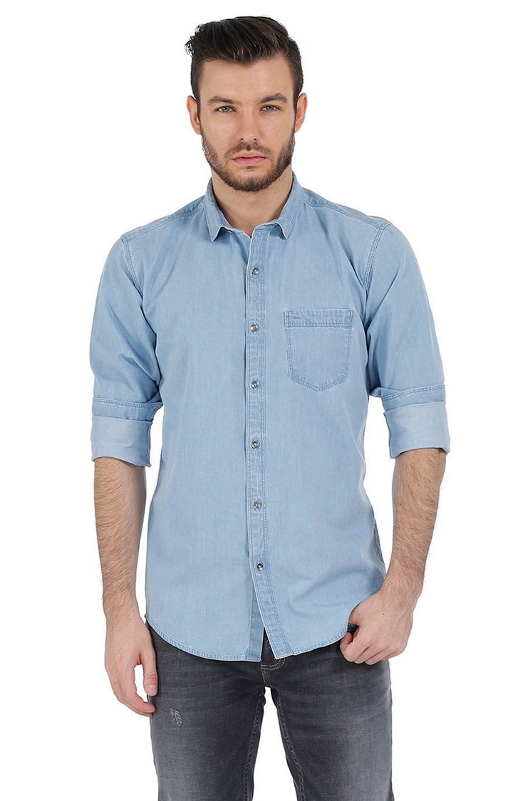 Blue Solid Casual Shirts