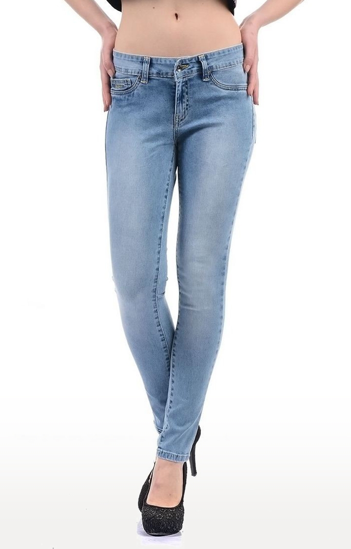Women's Blue Cotton Blend Skinny Jeans