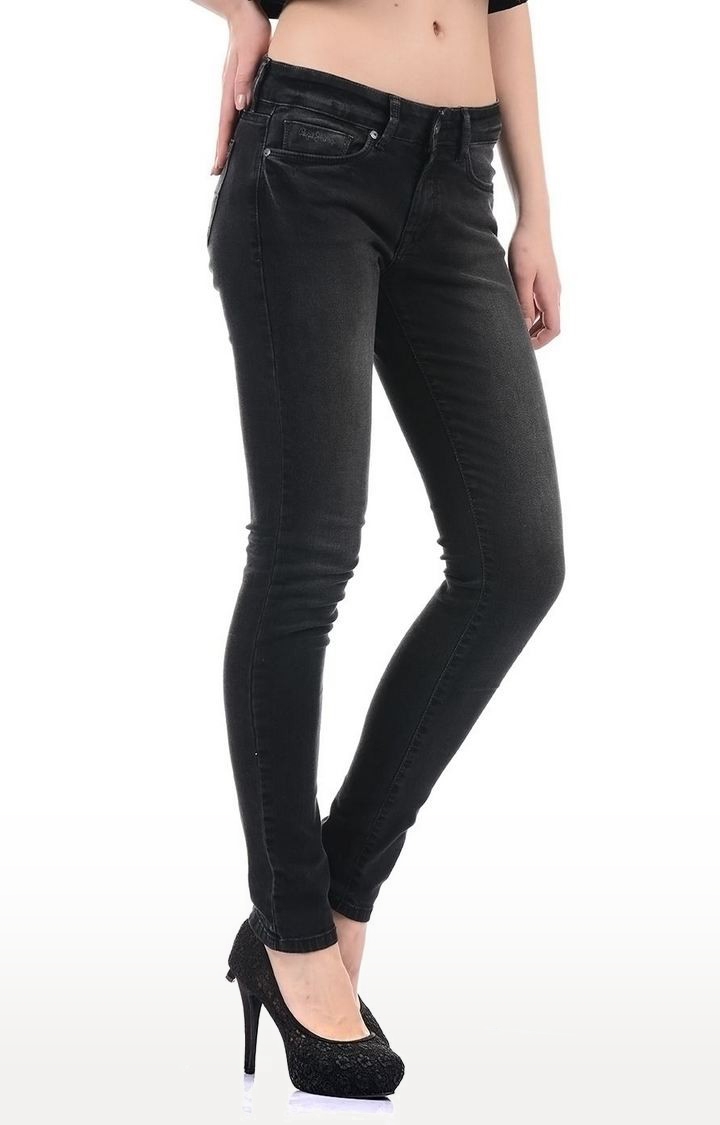 Women's Black Cotton Blend Slim Jeans