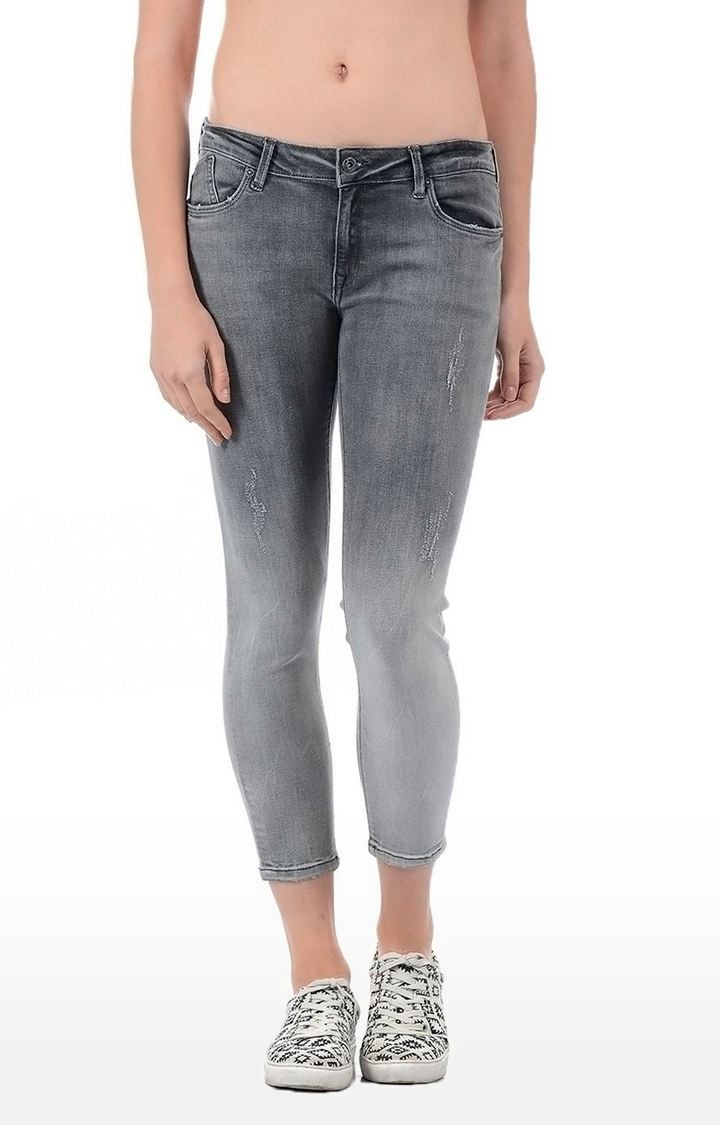 Women's Grey Cotton Blend Slim Jeans