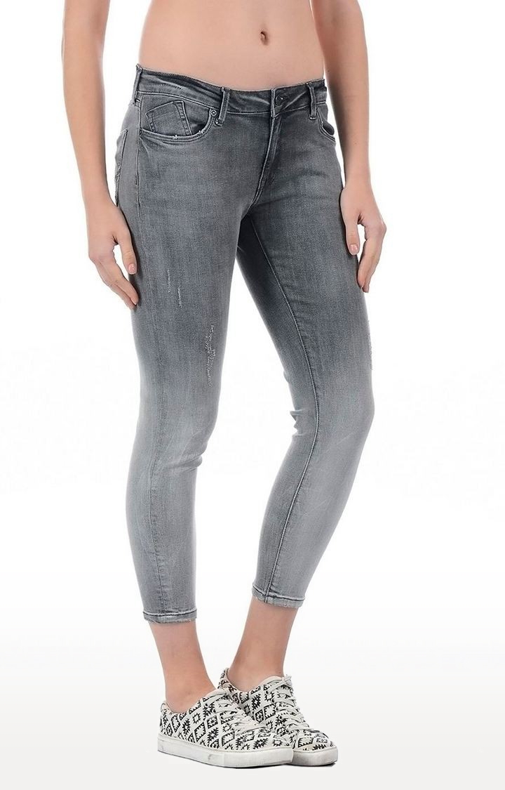 Women's Grey Cotton Blend Slim Jeans