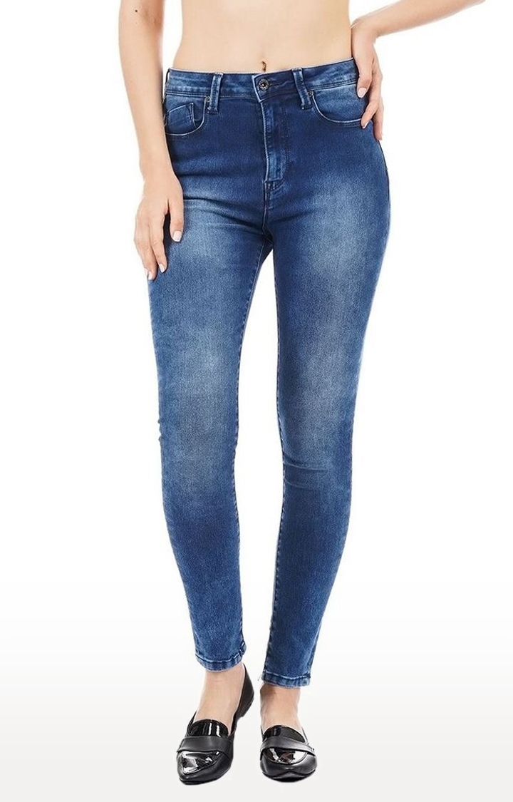 Women's Blue Cotton Blend Skinny Jeans