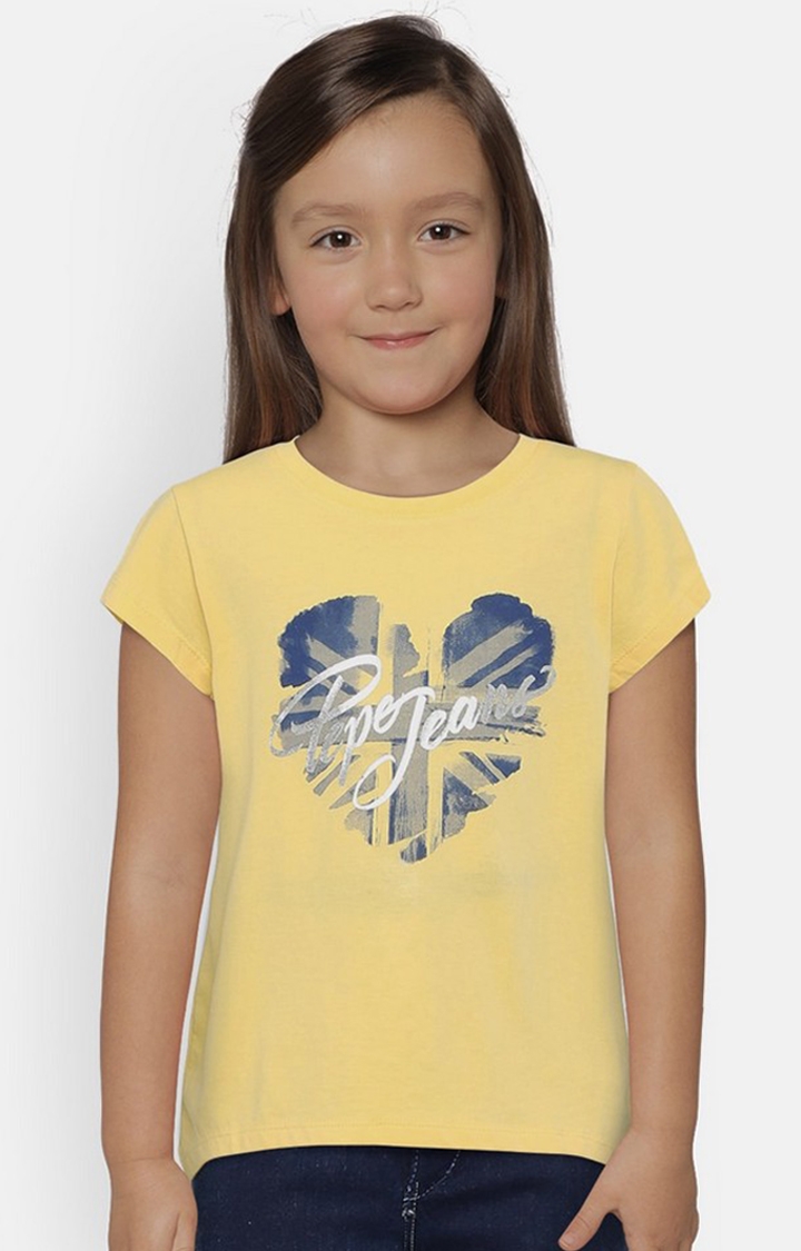 Girls Yellow Printed T-Shirts