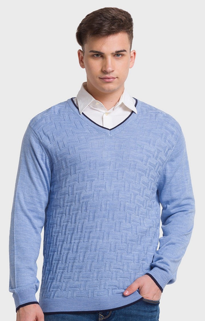 ColorPlus Tailored Fit Blue Sweater For Men