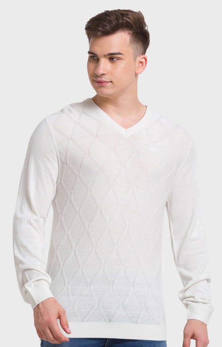 ColorPlus Tailored Fit White Sweater For Men