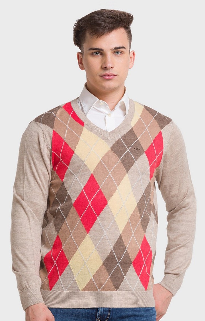 ColorPlus Tailored Fit Beige Sweater For Men